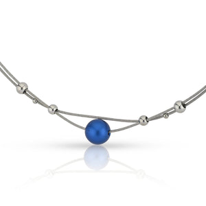 Collier kleine bolletjes en blauwe bol C274B