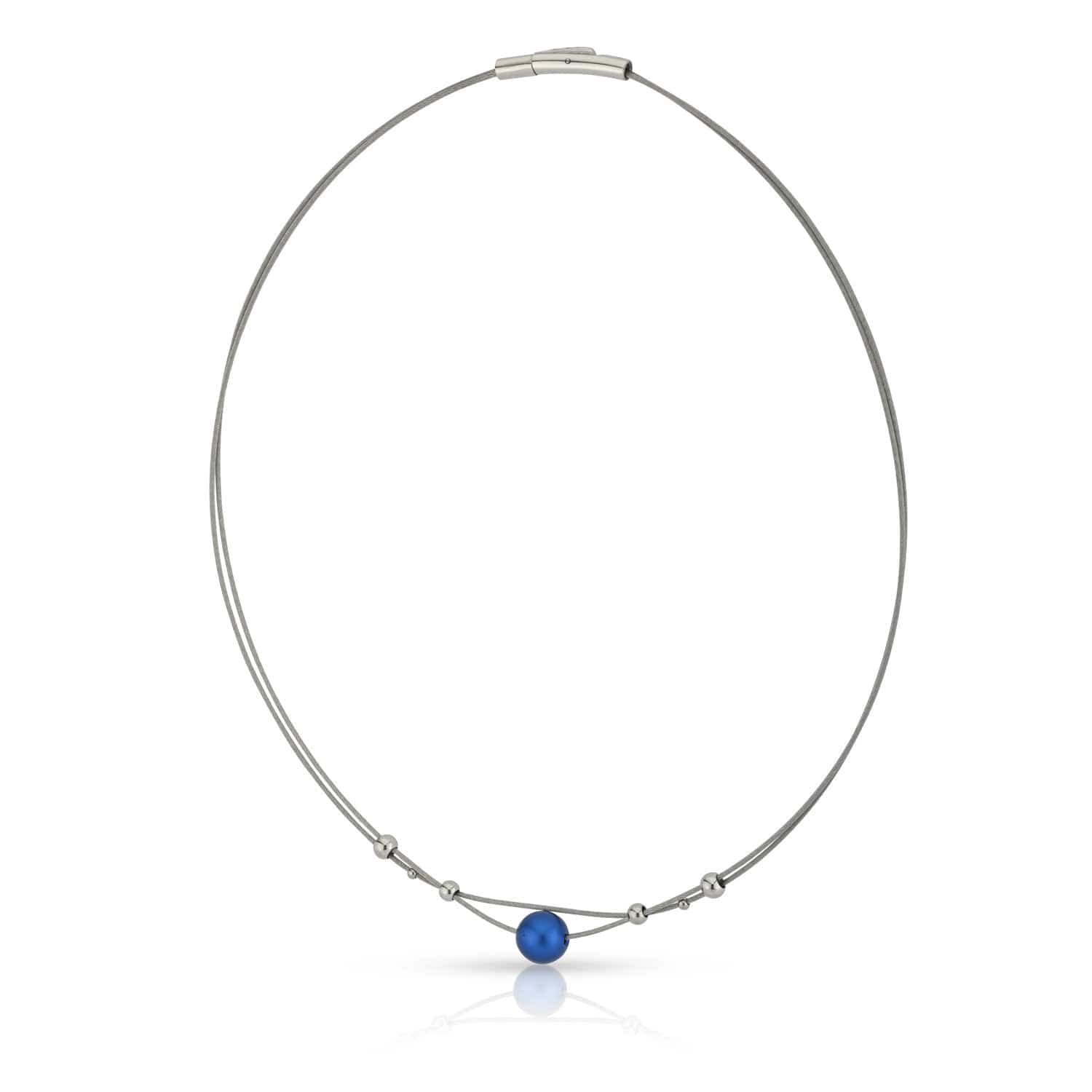 Collier kleine bolletjes en blauwe bol C274B