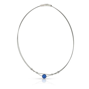 Collier kleine bolletjes en blauwe bol C274B