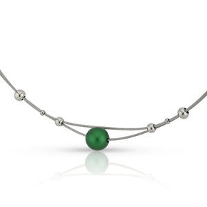 Collier kleine bolletjes en groene bol C274GR