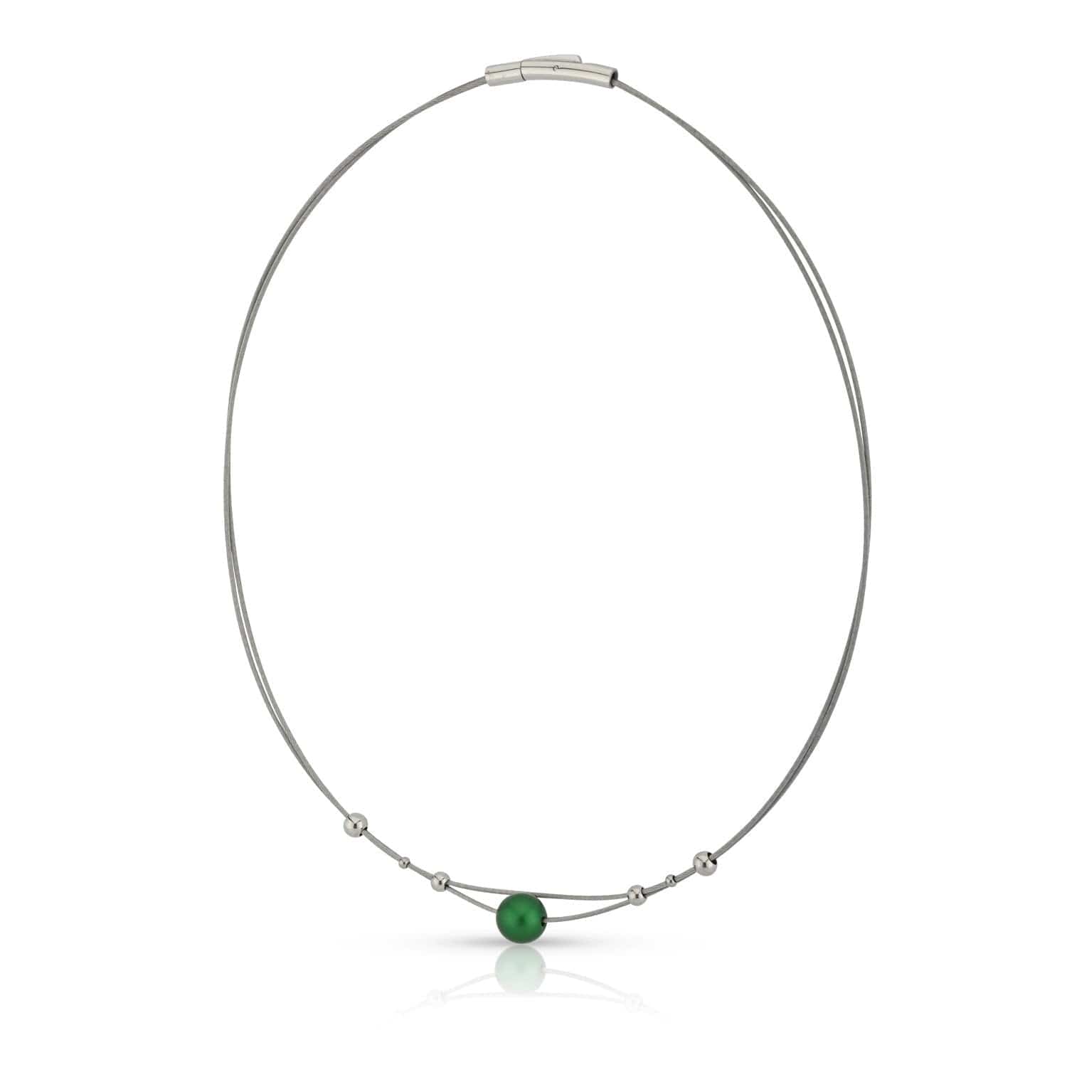 Collier kleine bolletjes en groene bol C274GR
