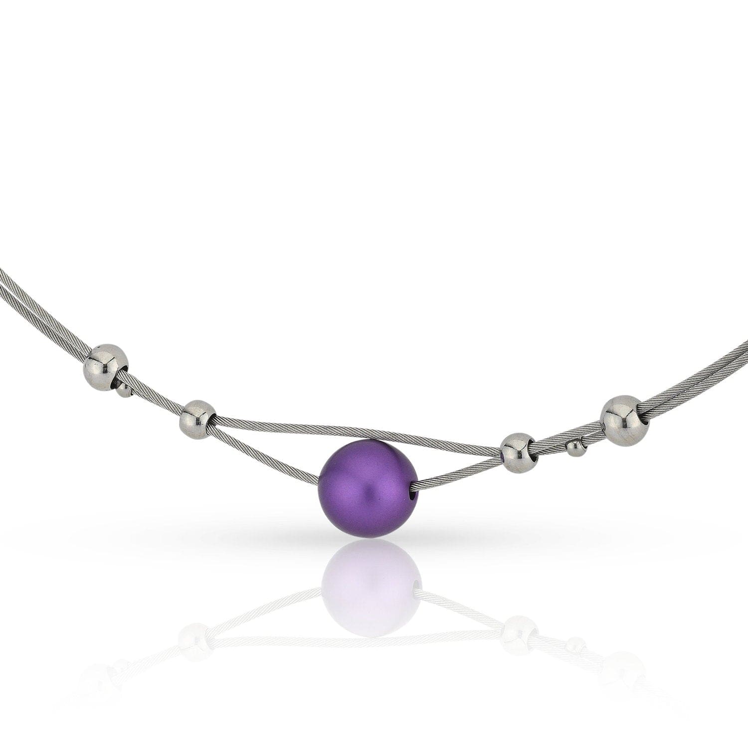 Collier kleine bolletjes en paarse bol C274P