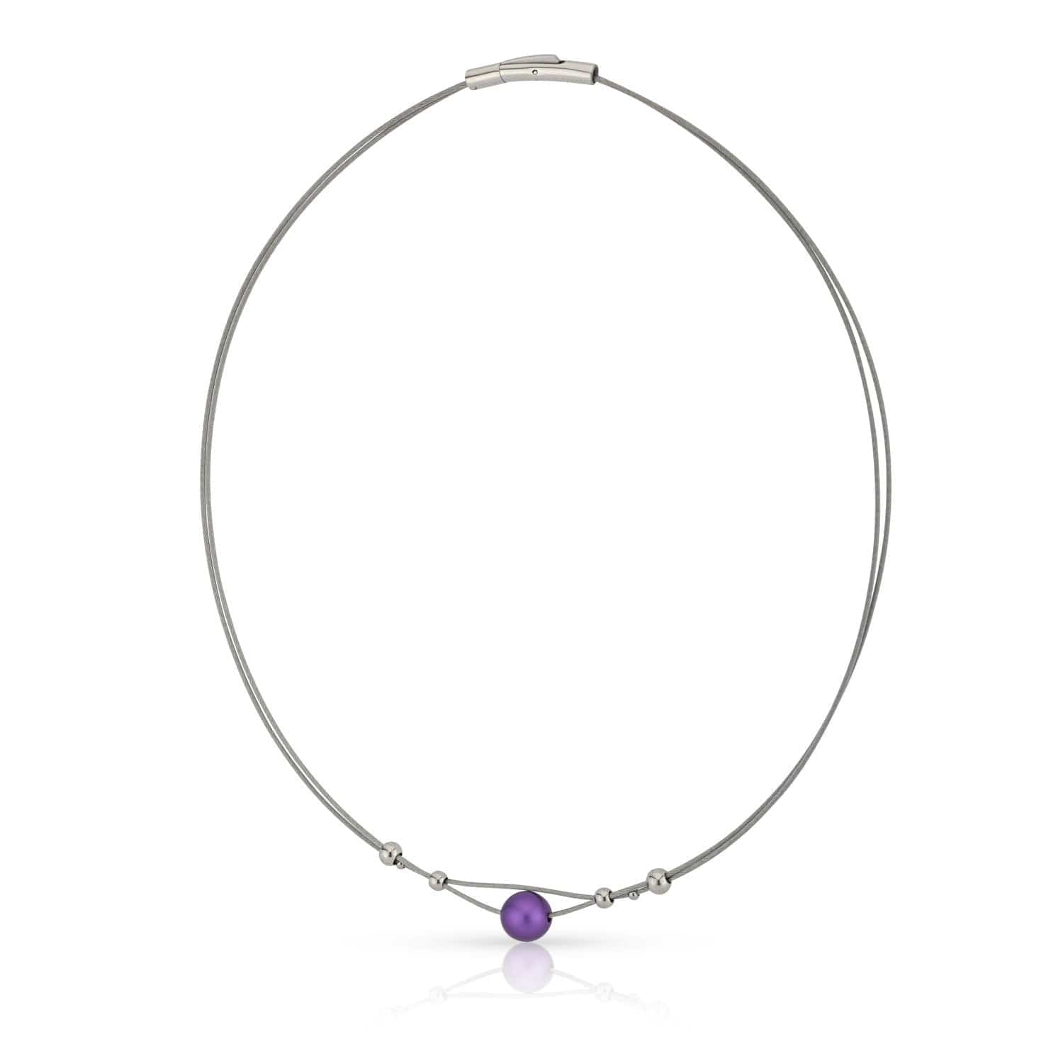 Collier kleine bolletjes en paarse bol C274P