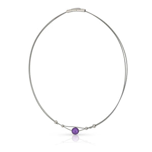 Collier kleine bolletjes en paarse bol C274P