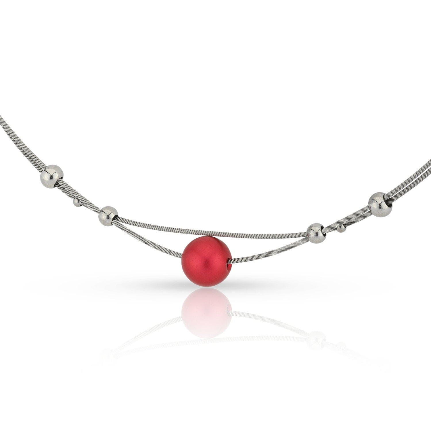 Collier kleine bolletjes en rode bol C274R