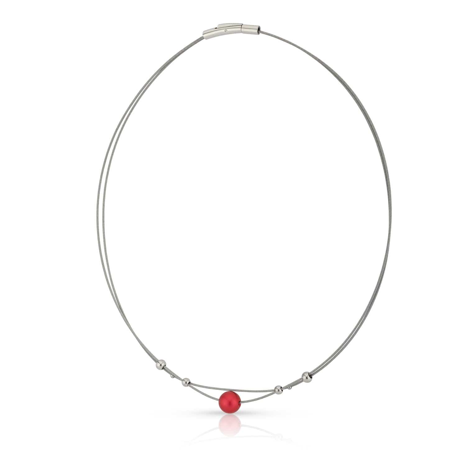 Collier kleine bolletjes en rode bol C274R