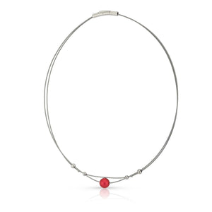 Collier kleine bolletjes en rode bol C274R