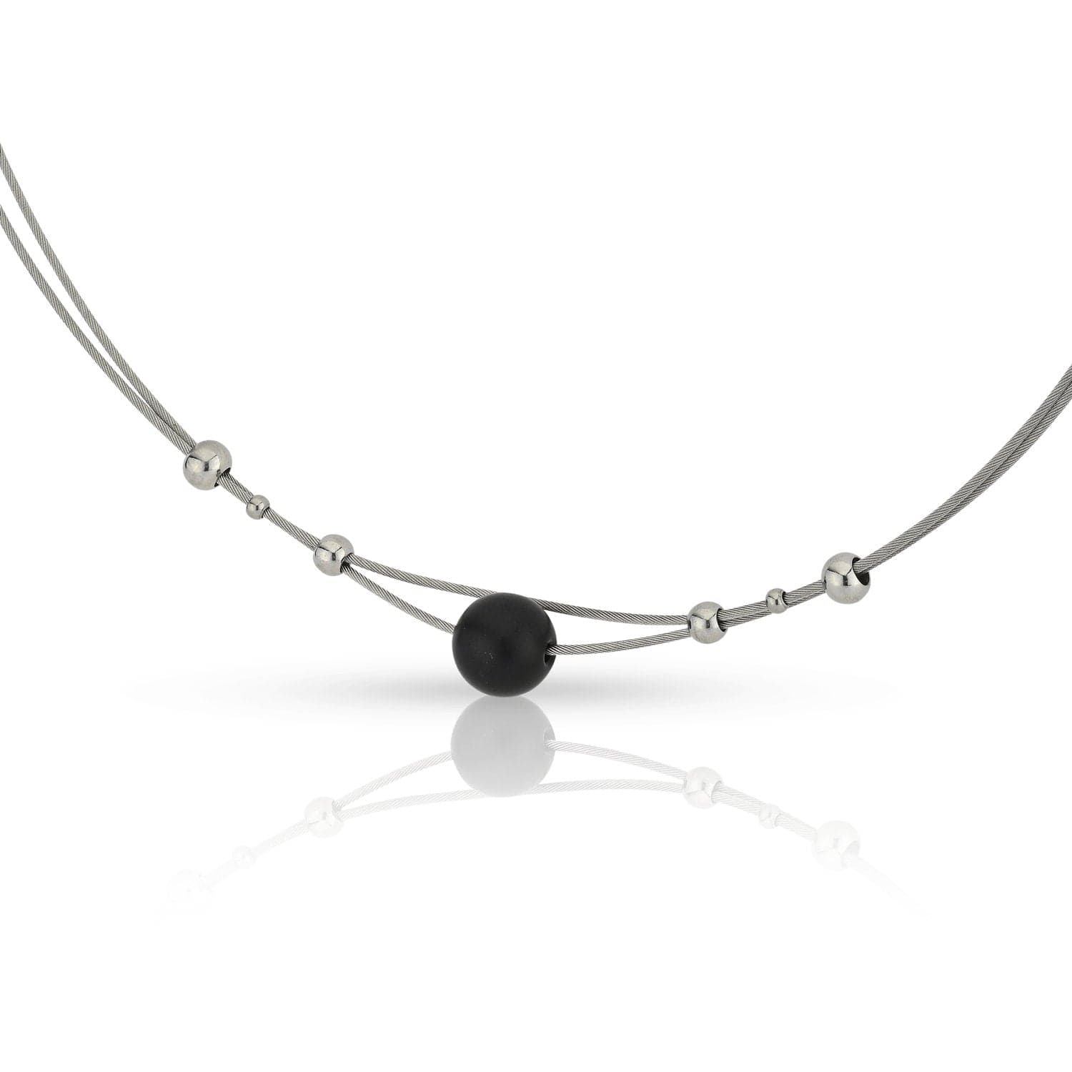 Collier kleine bolletjes en zwarte bol C274Z