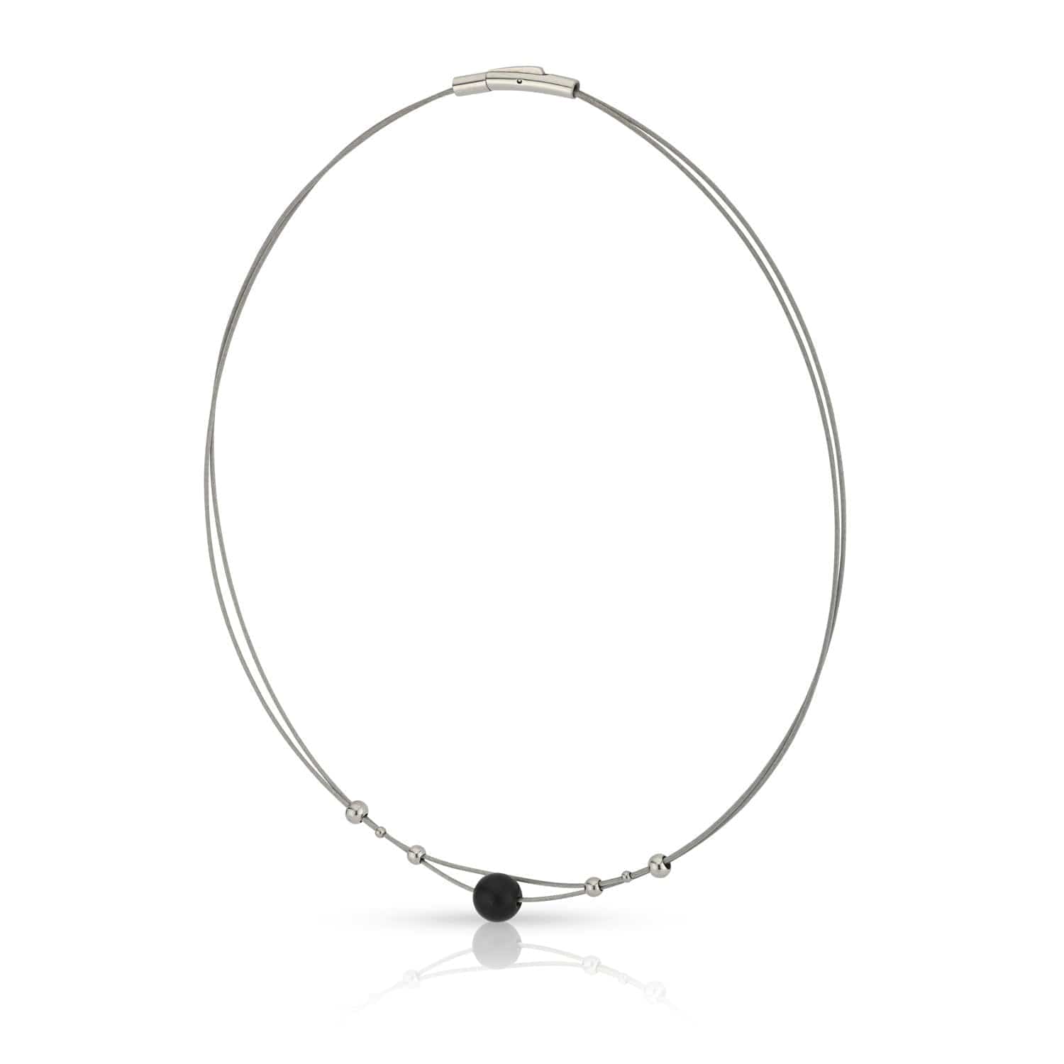 Collier kleine bolletjes en zwarte bol C274Z