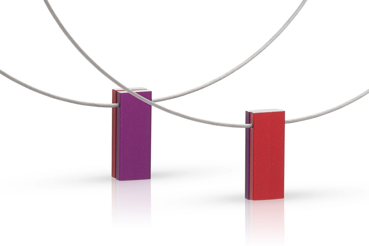 Collier twee gekleurde rechthoeken paars|rood C232PR